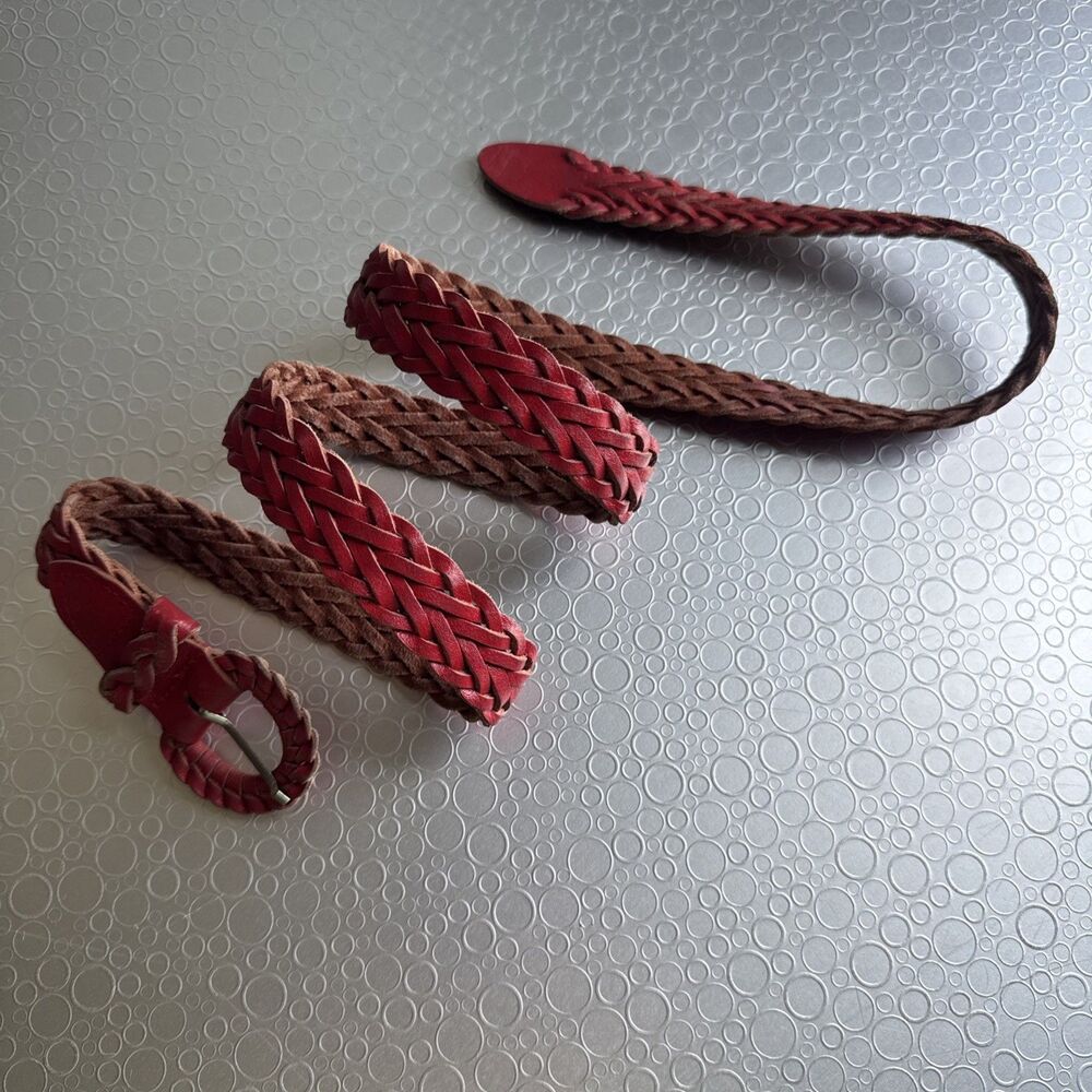 Artisan Argentina M/L Artsy Red Braided Leather Belt Adjustable Cottagecore Vtg